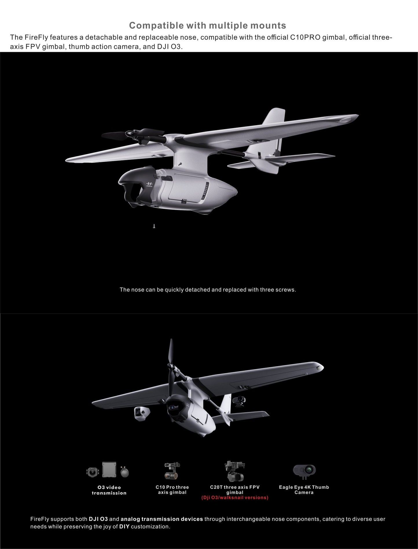HAOHAN Firefly Modular & Multi - Mount FPV Patrol Drone Support VTOL 1080mm Wingspan EPP RC Airplane SEMI - G - HOBBY RC OFFICIAL STORE